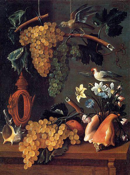 Juan de Espinosa Still-Life with Grapes, Flowers and Shells France oil painting art